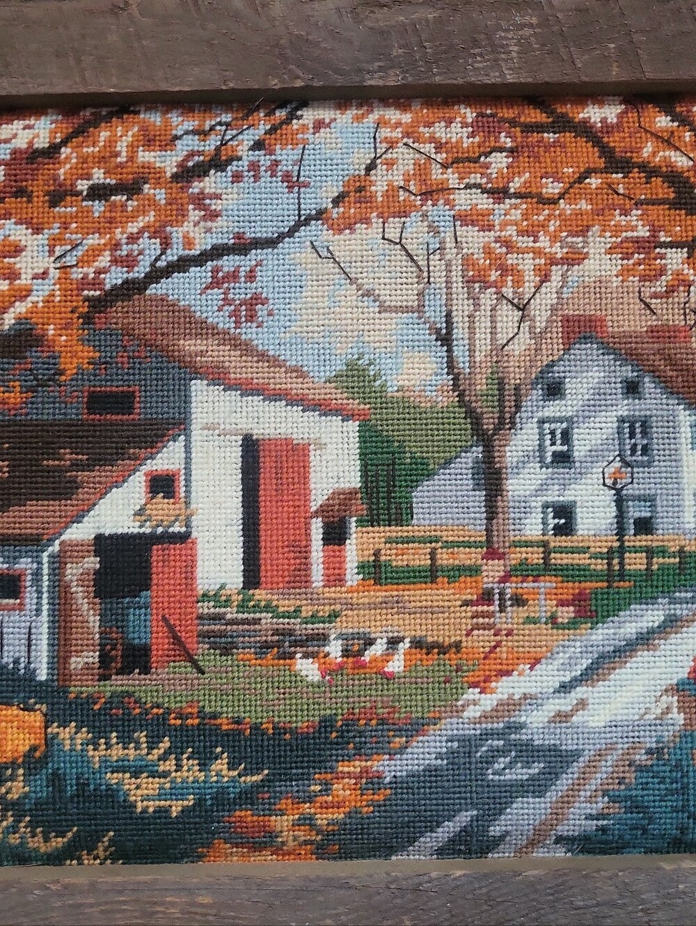 Vintage "The Roads Home" Needlepoint Barnwood Framed Wall Art ~ Farmhouse - Picture 6 of 9